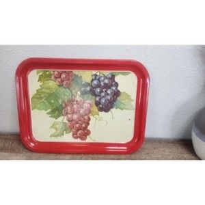 Vintage MCM Mid Century Modern Metal Serving TV Tray Wine Grapes Red Platter